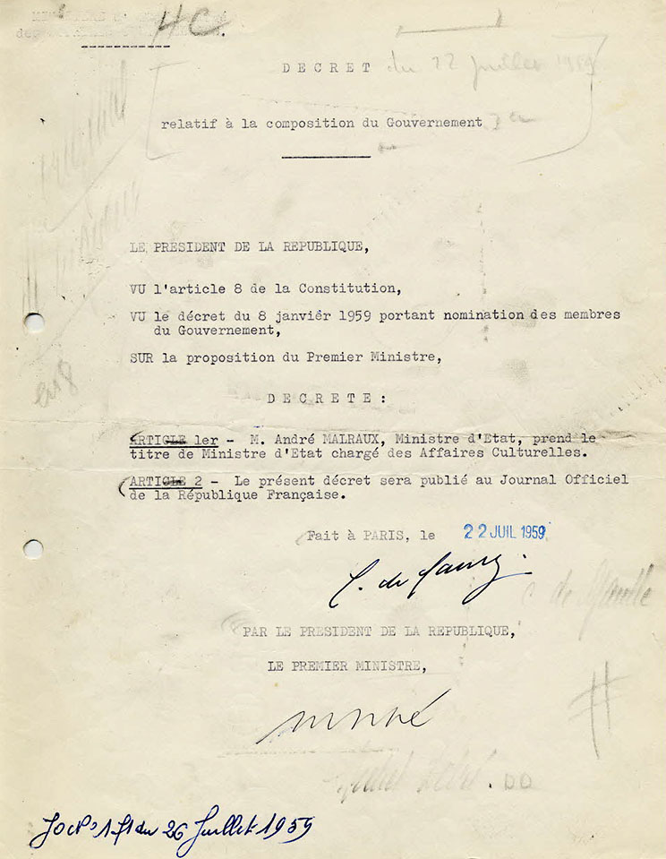 Décret du 22 juillet 1959 relatif à la composition du Gouvernement.