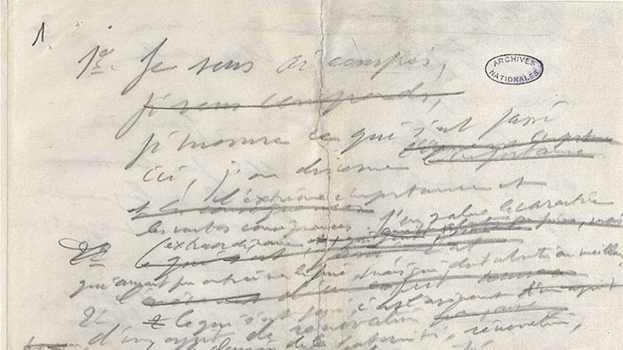 Discours manuscrit avec des ratures et corrections.
