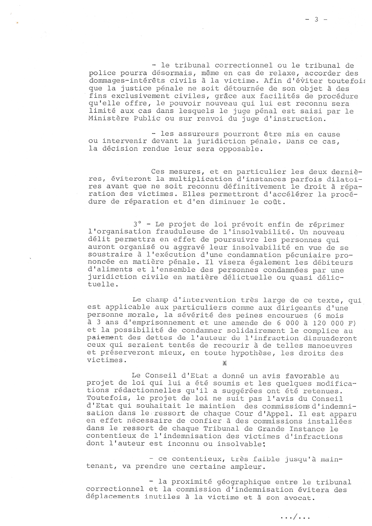 Exposé des motifs du projet de loi renforçant la protection des victimes d’infractions, 29 mars 1983. Archives nationales, 20000214/3.