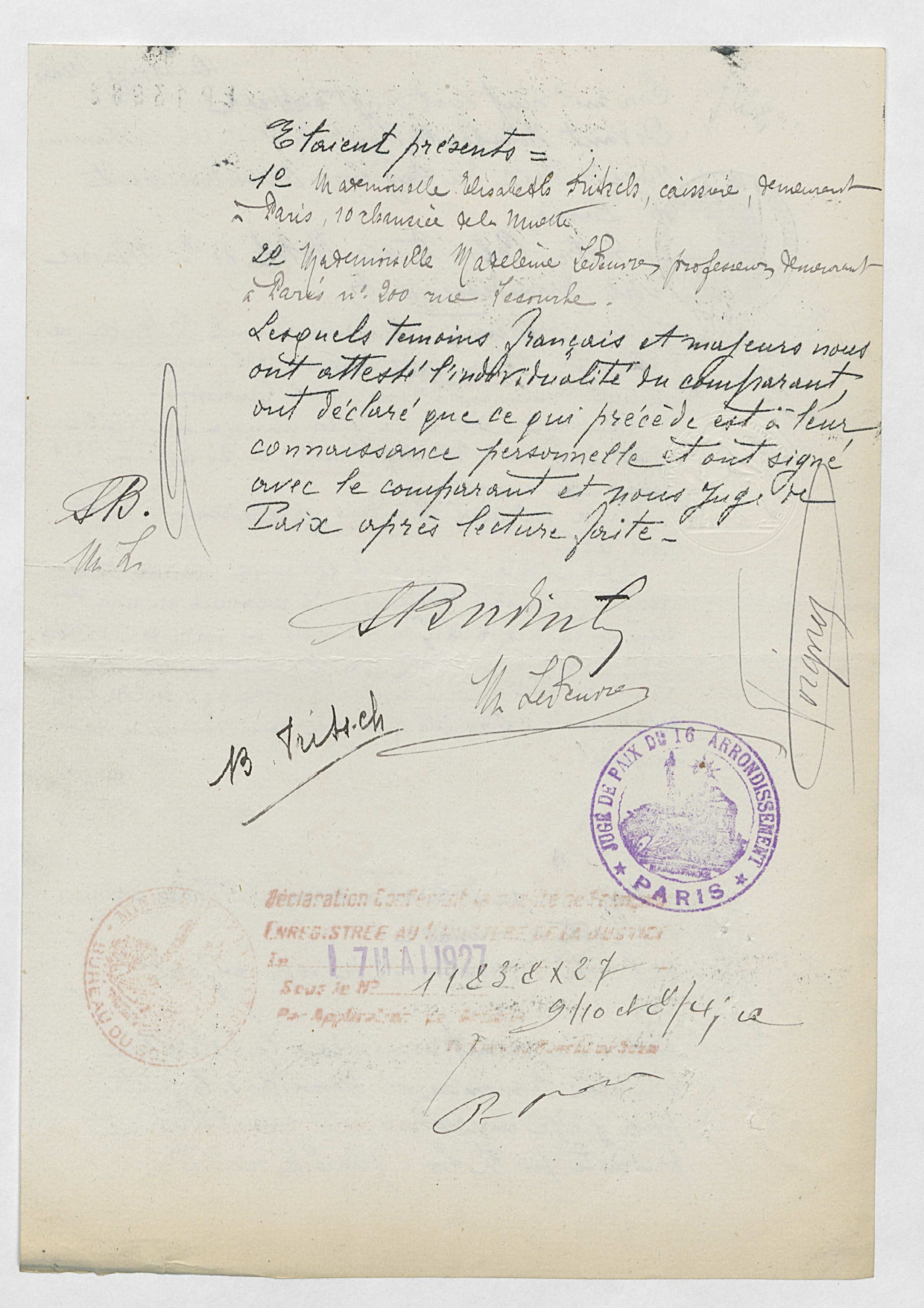 Extraits du dossier de naturalisation de Claude Badinter, frère de Robert Badinter (1927), Archives nationales, BB/11/9961, dossier 11838 X 1927