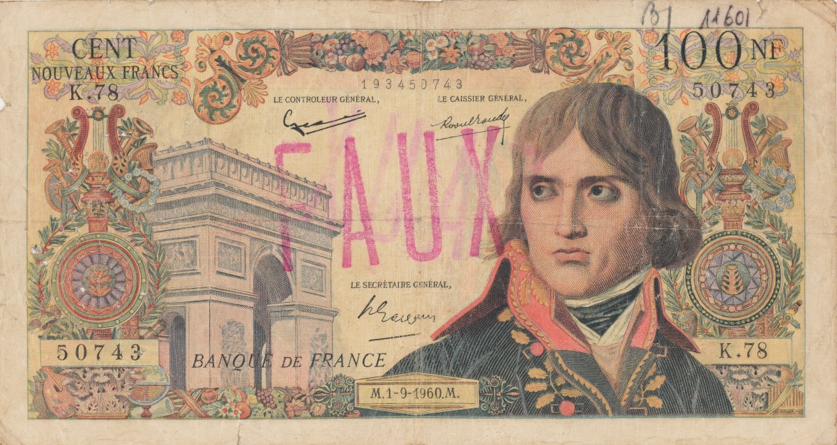 Billet de 100 francs Bonaparte falsifié par Ceslaw Bojarski, [années 1960] Banque de France, 6FID13_426