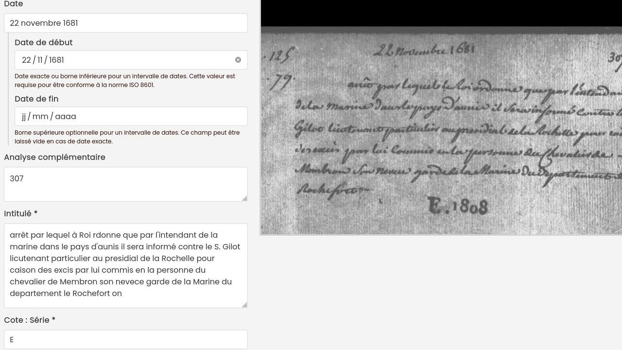 Visuel d'une Ttranscription effectuée par l’intelligence artificielle d’une fiche, à corriger et valider.