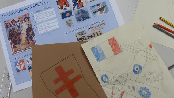 Les élèves découvrent les techniques de la propagande par l’image. À l’issue de cette étude, ils sont invités à élaborer des affiches pour la Résistance. Les élèves découvrent les techniques de la propagande par l’image. À l’issue de cette étude, ils sont invités à élaborer des affiches pour la Résistance.