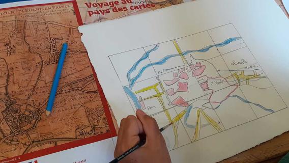 Les élèves réalisent une carte aquarellée, en respectant les conventions cartographiques étudiées. Les élèves réalisent une carte aquarellée, en respectant les conventions cartographiques étudiées.