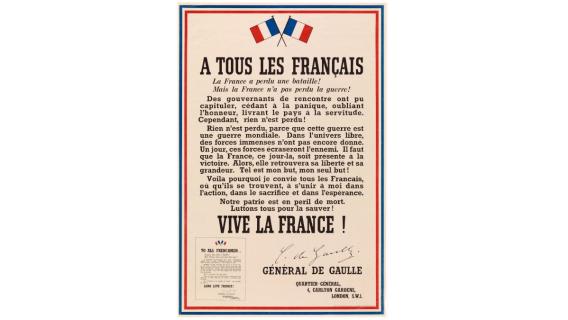 Affiche « A tous les français, L'appel » signée du général de Gaulle avec traduction anglaise