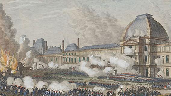 Siège et prise du château des Tuileries le 10 août 1792. D'après un dessin de Jean-Louis Prieur. Archives nationales,
