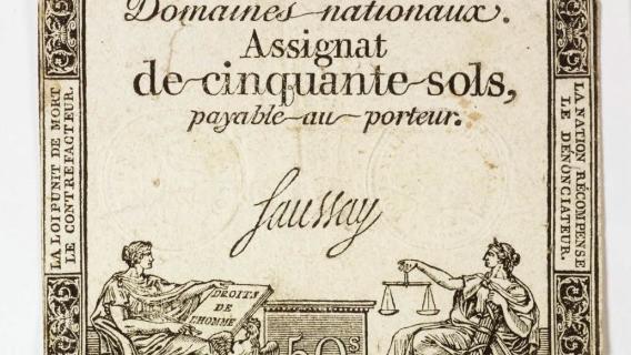 Assignat de 50 sols (1792) Archives nationales, cote AE/II/3059 Assignat de 50 sols (monnaie fiduciaire mise en place pendant la Révolution)