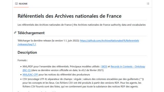 Capture écran d'une page de texte et de liens sur le référentiel des Archives nationales. Capture écran d'une page de texte et de liens sur le référentiel des Archives nationales.