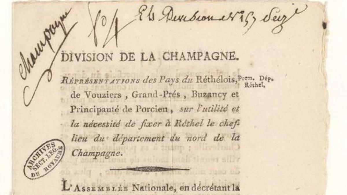 Division de la Champagne. Représentations des Pays du Rethelois, de Vouziers, Grand-prés, Buzancy et Principauté de Porcien, sur l'utilité et la nécessité de fixer à Rethel le chef-lieu du département du nord de la Champagne Division de la Champagne. Représentations des Pays du Rethelois, de Vouziers, Grand-prés, Buzancy et Principauté de Porcien, sur l'utilité et la nécessité de fixer à Rethel le chef-lieu du département du nord de la Champagne