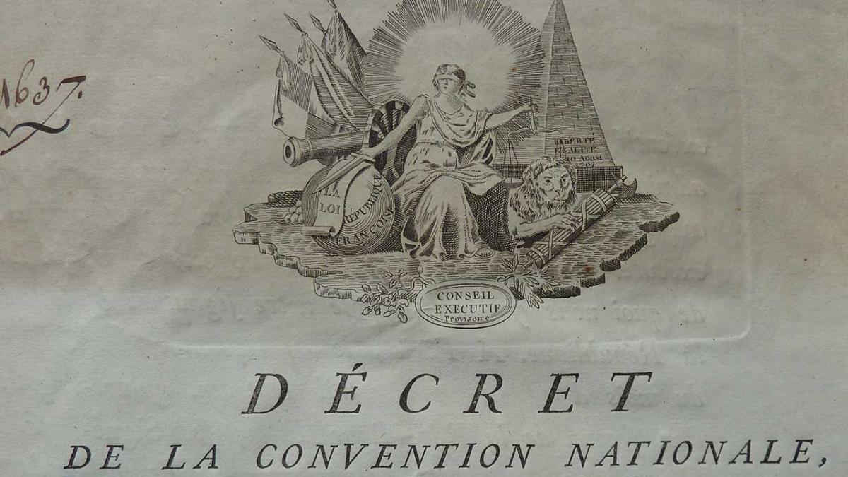 Décret de la convention du 3 octobre 1793, détail.