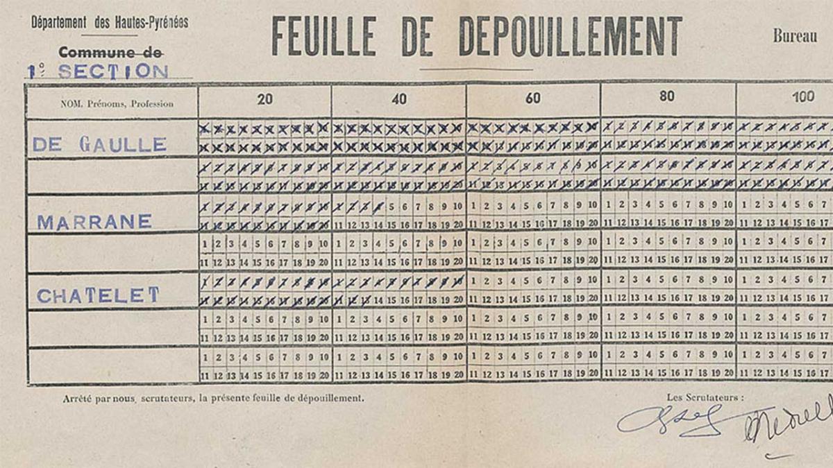 Feuille de dépouillement du vote de 21 décembre 1962 Feuille de dépouillement du vote de 21 décembre 1962