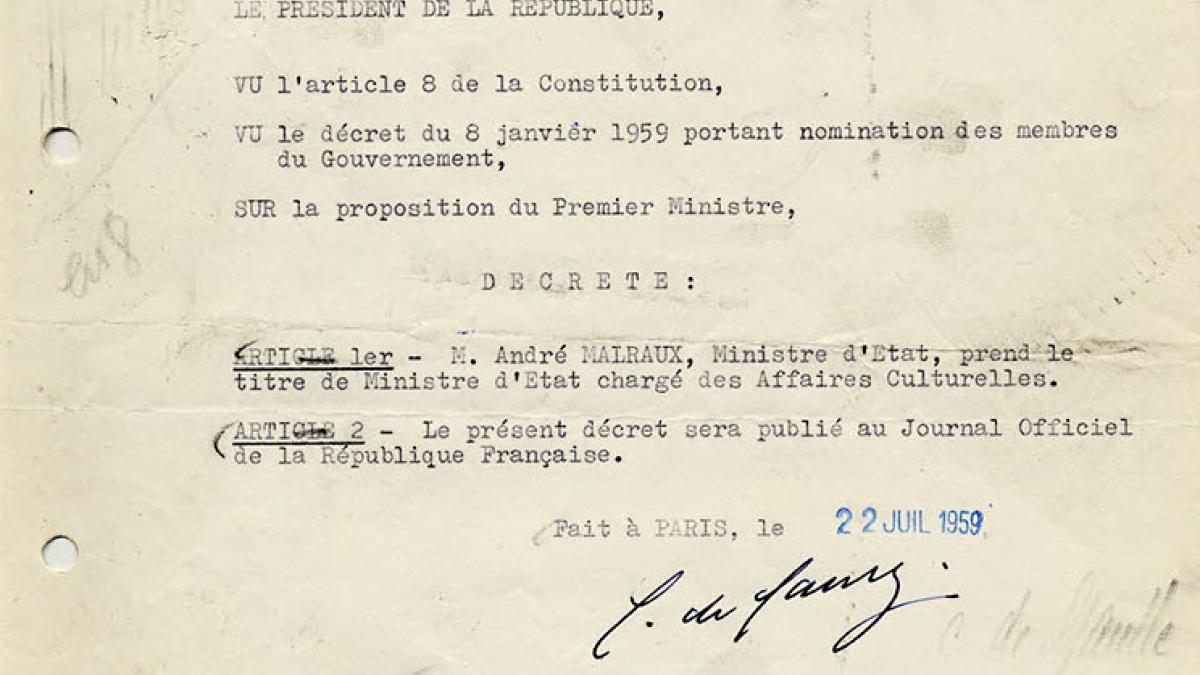 Décret du 22 juillet 1959 relatif à la composition du Gouvernement.