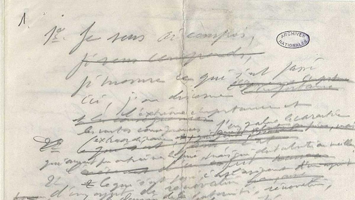 Discours manuscrit avec des ratures et corrections.