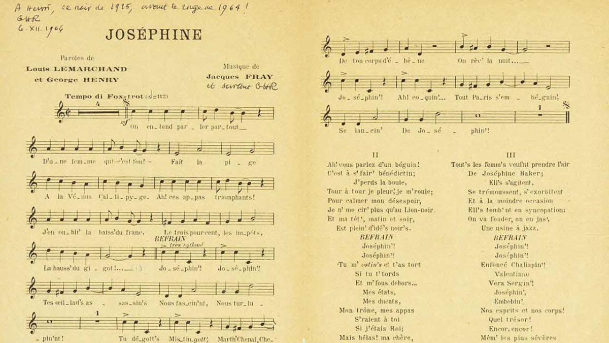 Partition sur papier jauni, avec les paroles en fin du dcoument..