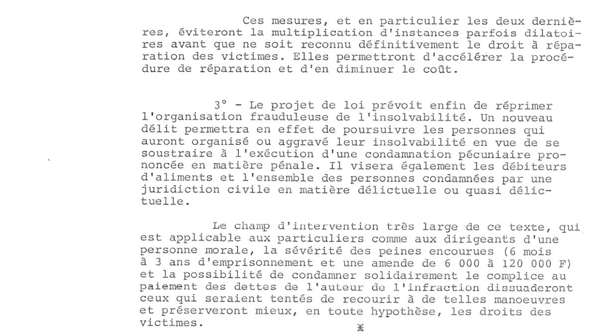 Exposé des motifs du projet de loi renforçant la protection des victimes d’infractions, 29 mars 1983. Archives nationales, 20000214/3.