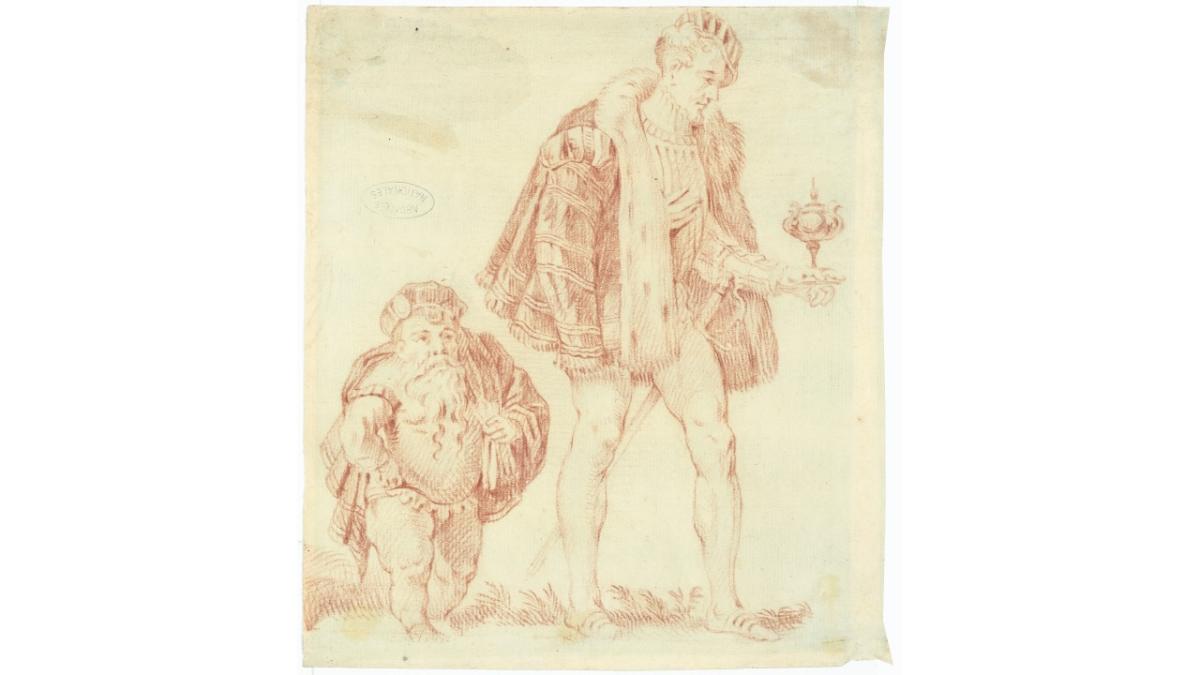Le duc François de Guise et Jean Antoine Lombard, dit Brusquet, accompagnant le cortège des mages, copie à la sanguine d’un relevé du décor de la chapelle des Guise par Abraham van Diepenbeck. © Archives nationales de France Le duc François de Guise et Jean Antoine Lombard, dit Brusquet, accompagnant le cortège des mages, copie à la sanguine d’un relevé du décor de la chapelle des Guise par Abraham van Diepenbeck. © Archives nationales de France
