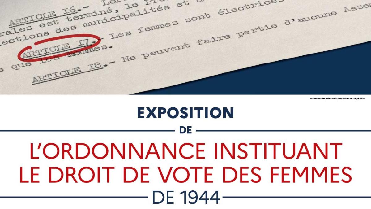 n de l'ordonnance insitutant le droit des femmes Affiche de l'exposition de l'ordonnance insitutant le droit des femmes