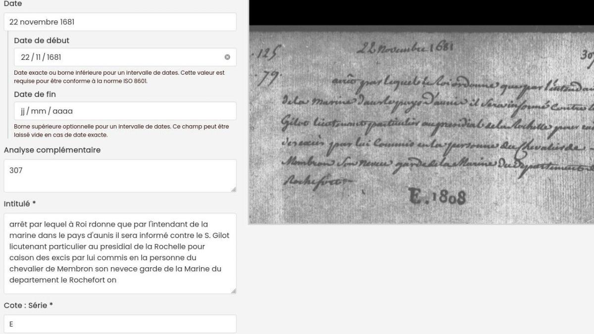 Visuel d'une Ttranscription effectuée par l’intelligence artificielle d’une fiche, à corriger et valider.