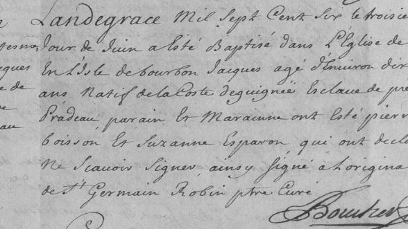 Extrait d'un acte de baptême manuscrit