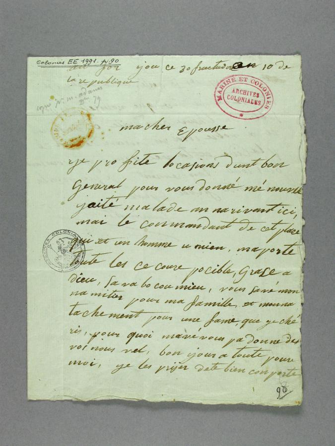 Texte manuscrit, extrait du dossier de Toussaint Louverture