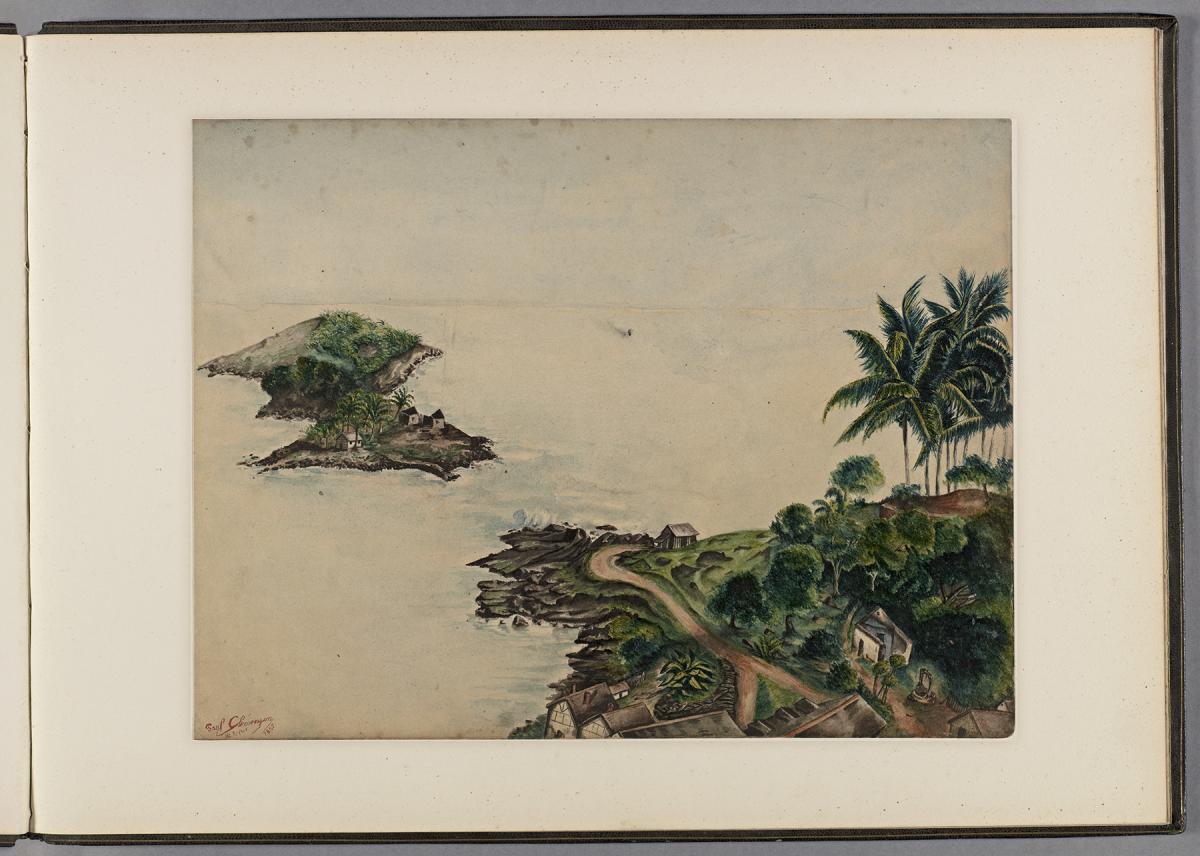 Aquarelle en couleur d'un paysage des îles du salut en Guyane