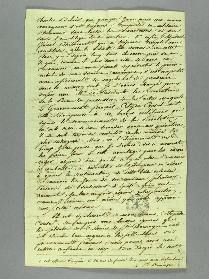 Texte manuscrit, extrait du dossier de Toussaint Louverture