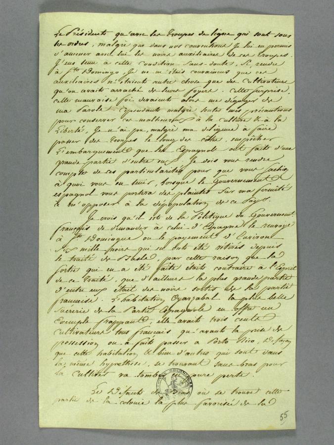 Texte manuscrit, extrait du dossier de Toussaint Louverture