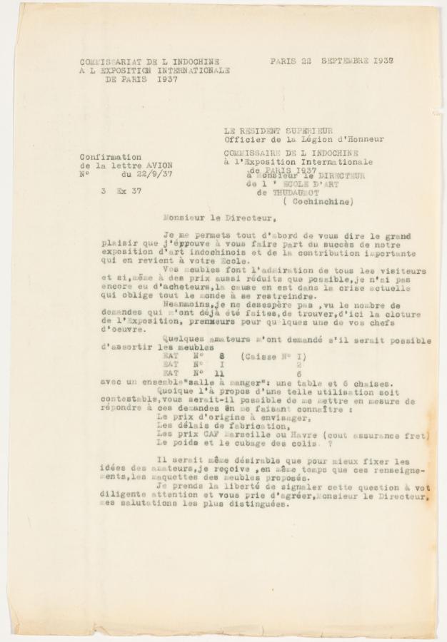 Courrier tapuscrit.