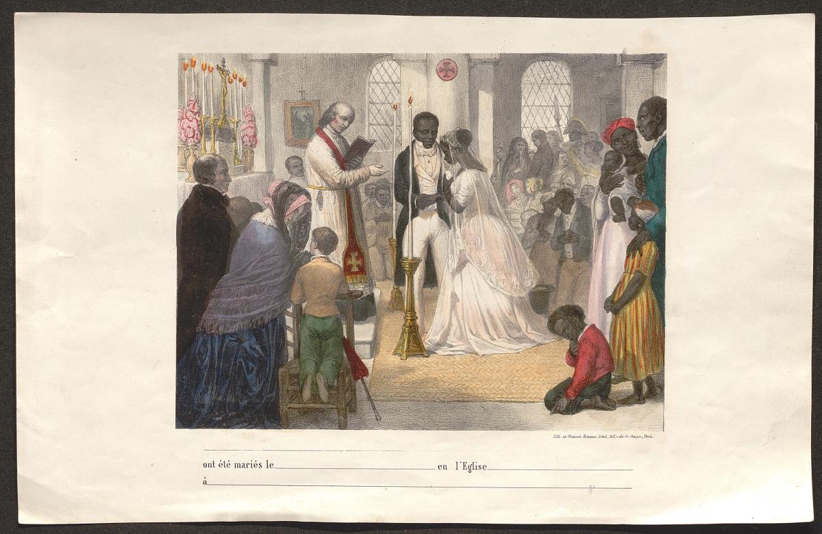 Lithographie représentant une scène de mariage
