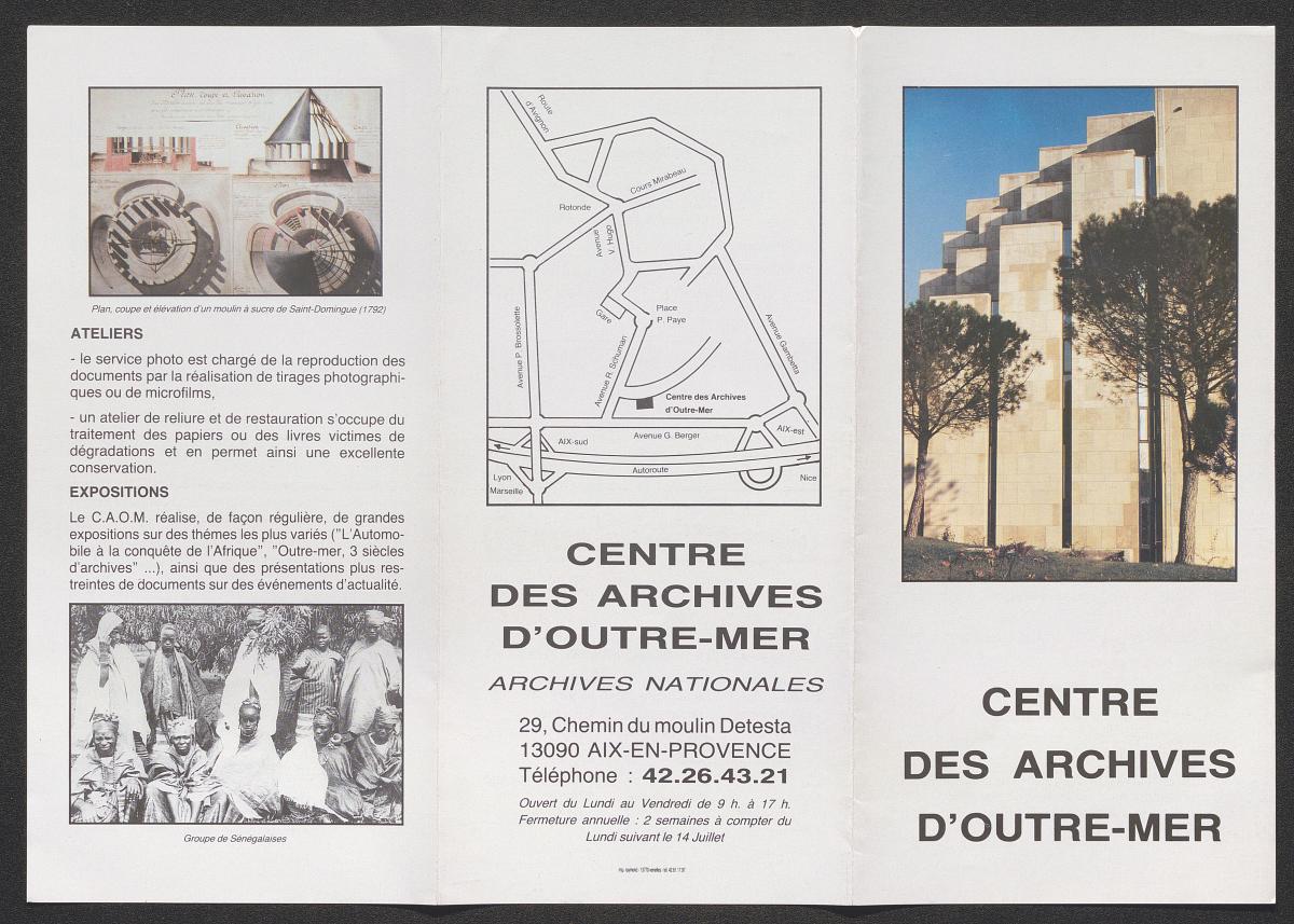 Troisième page du livret d’inauguration du CAOM présentant les missions du service
