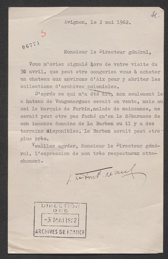 Image numérisée de la lettre du 2 mai 1962