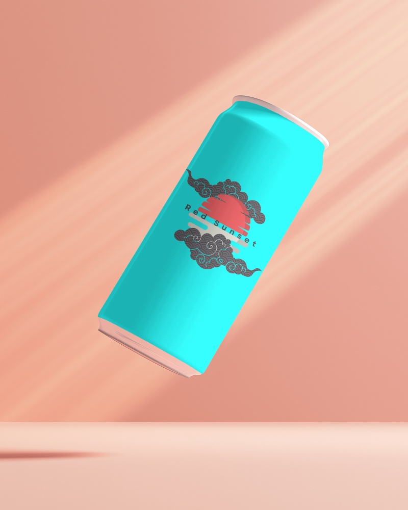 Floating Soda Can Mockup On Pastel Background With Sunlight Casting Shadows