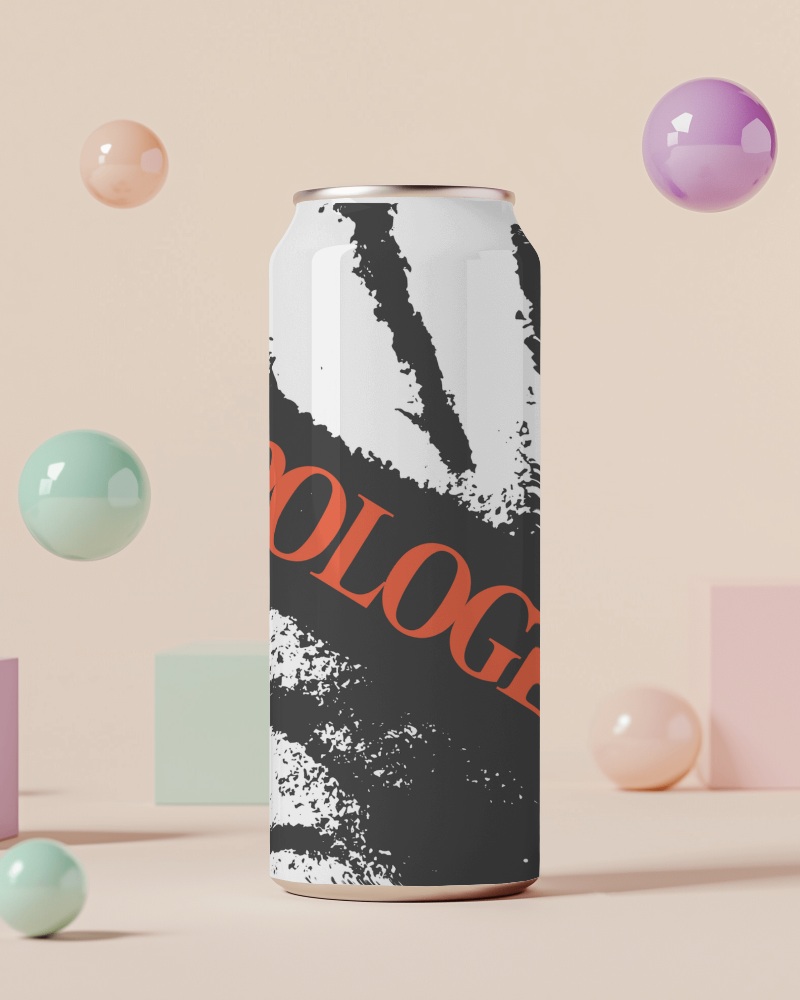 Soda Can Mockup With Colorful Floating Spheres On Light Pink Background