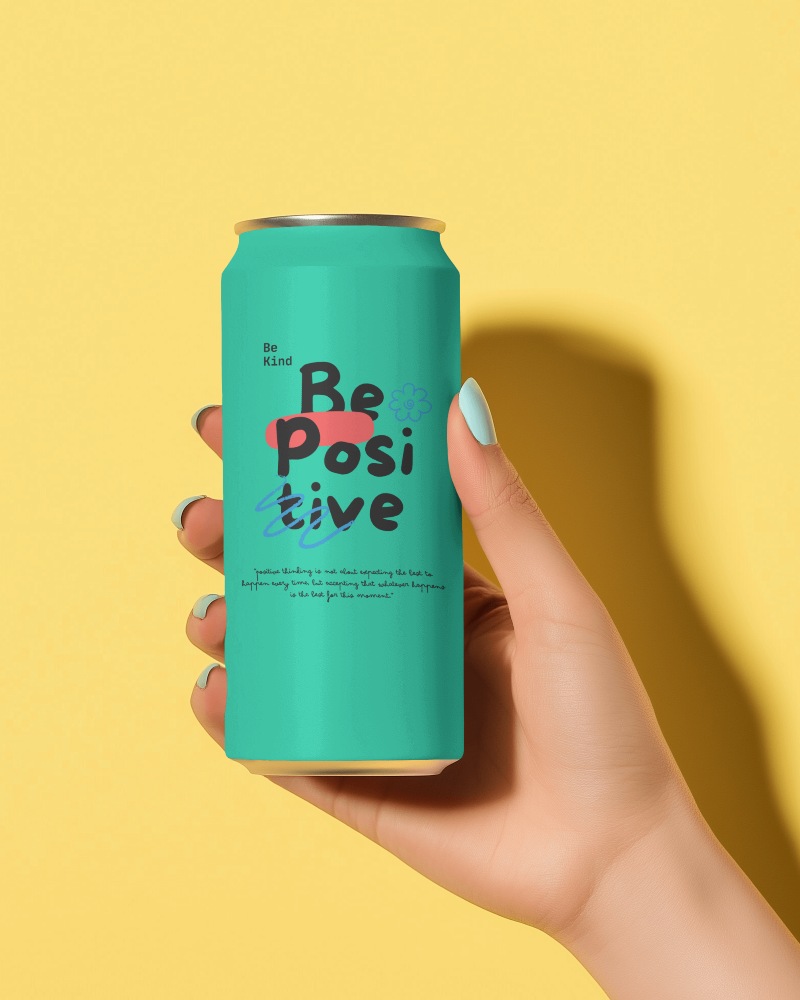 Hand Holding Can Mockup Close Up On Yellow Background Modern And Minimal Design Showcase