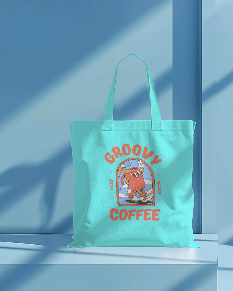 Tote Bag Mockup In Blue Studio Setting