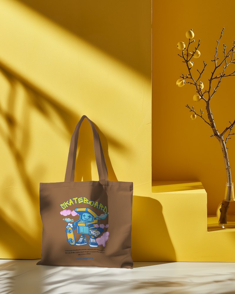 Plain Tote Bag Mockup In Yellow Subtle Background