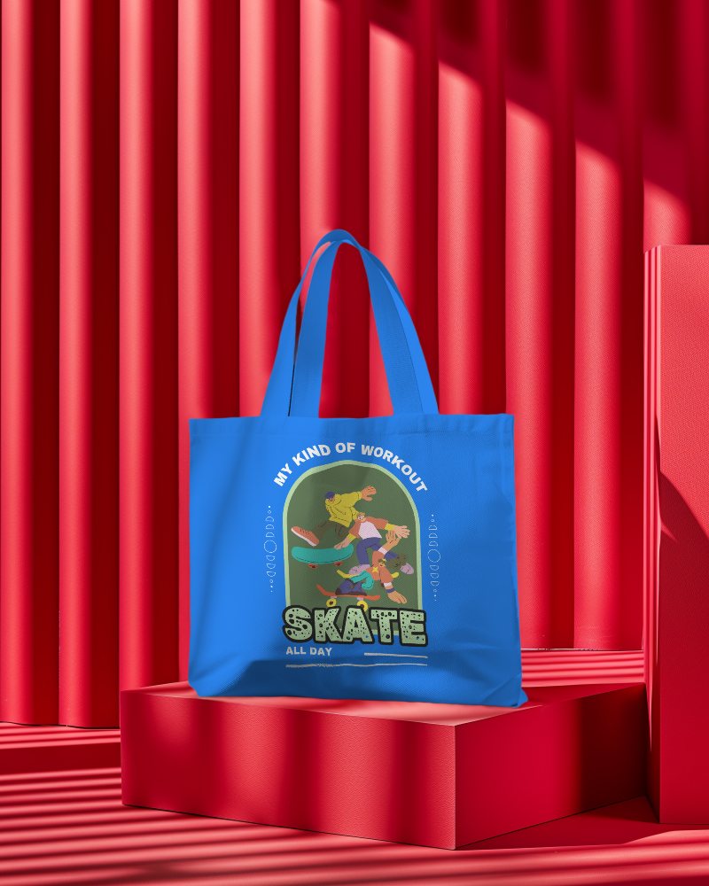 Tote Bag Mockup With Abstract Red Background Setting