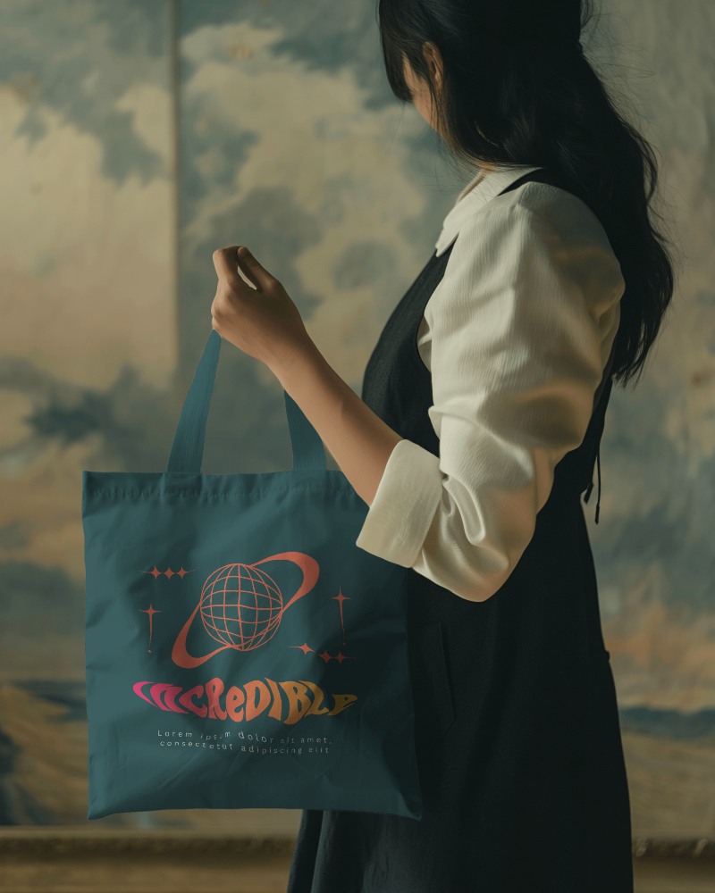 Side View Of A Woman Holding A Tote Bag Mockup