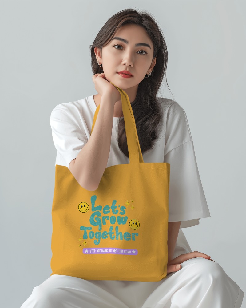 Asian Woman With Tote Bag Mockup