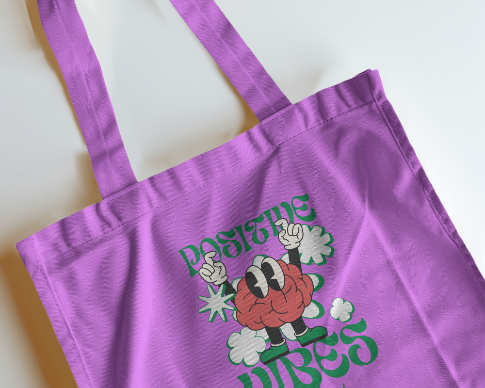 Zoomed In Flatlay Photo Of Tote Bag Mockup