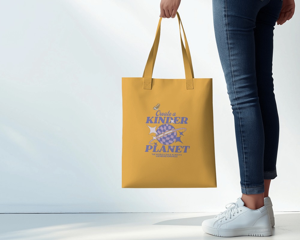 Photo Of Totebag Mockup In Hand Of Model Shot From Low Angle