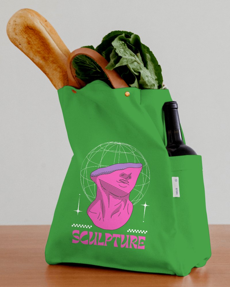 Huge Totebag Mockup With Groceries And Bottle