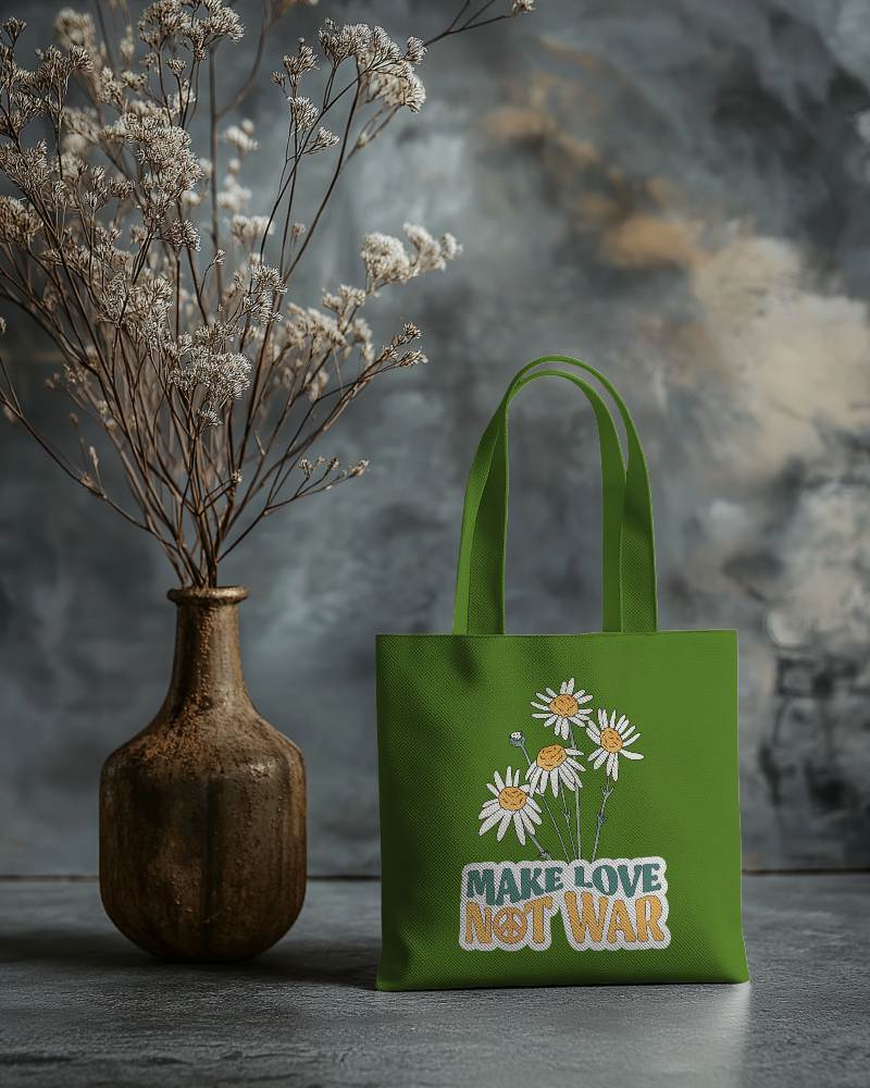 Eco Friendly White Tote Bag Mockup Rustic Floral Arrangement Textured Background
