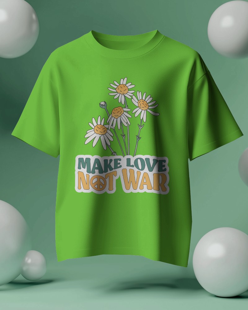 Floating T Shirt Mockup Green Studio Background With Floating White Spheres Dreamy And Modern Presentation 573