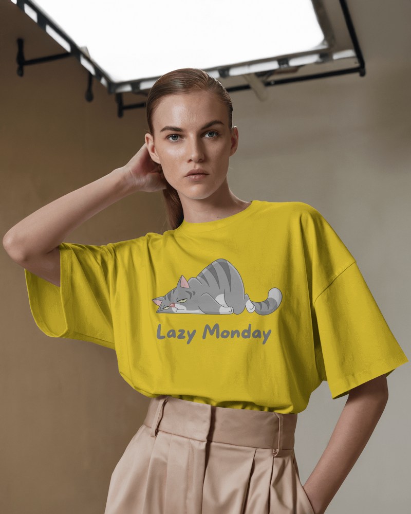 Studio Fashion T Shirt Mockup Female Model In Minimalist Setting With Neutral Tones Modern And Stylish Ambience 576