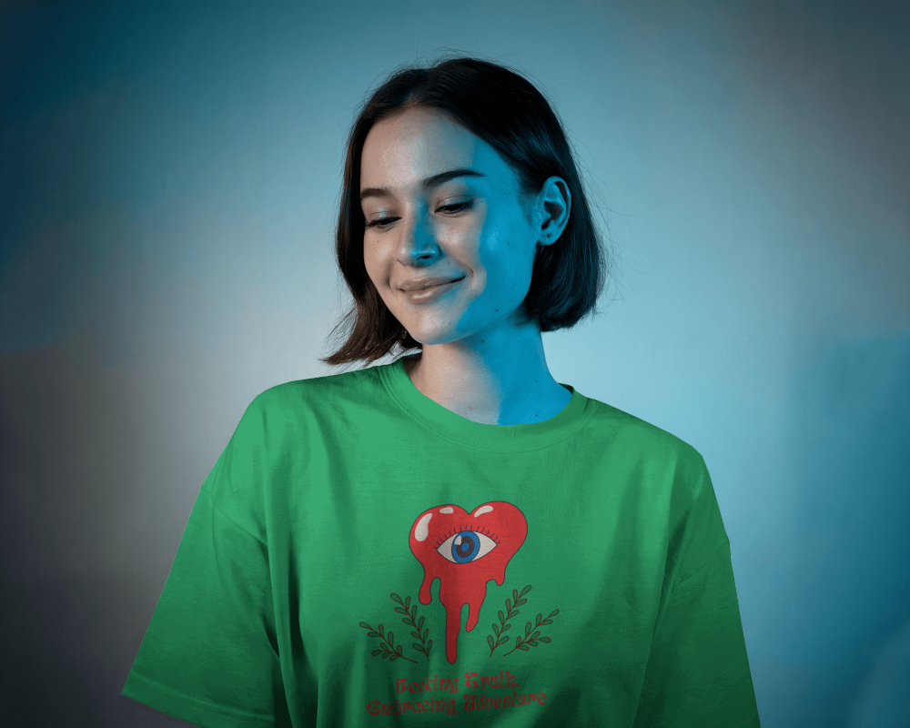Moody Studio T Shirt Mockup Female Model In Blue Toned Lighting Modern And Artistic Visual Presentation 581