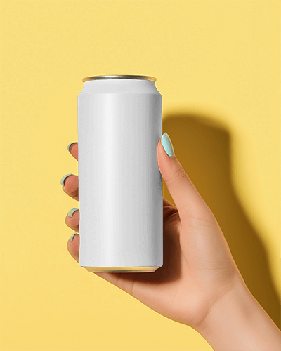 Hand Holding Can Mockup Close Up On Yellow Background Modern And Minimal Design Showcase