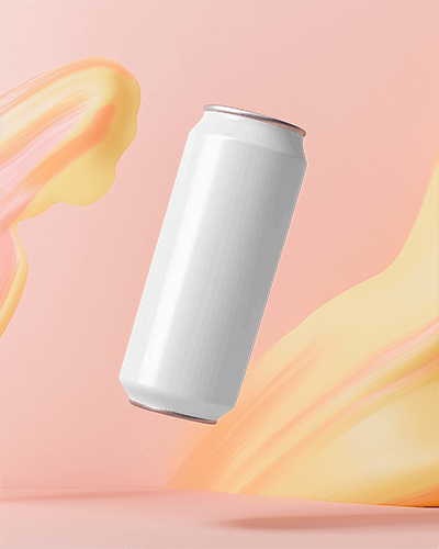 Floating Green Can Mockup On Pastel Pink Background With Fluid Art Modern And Vibrant Brand Presentation