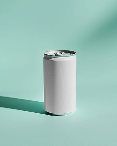 Samurai Themed Soda Can Mockup With Japanese Characters And Silhouette On Light Blue Background