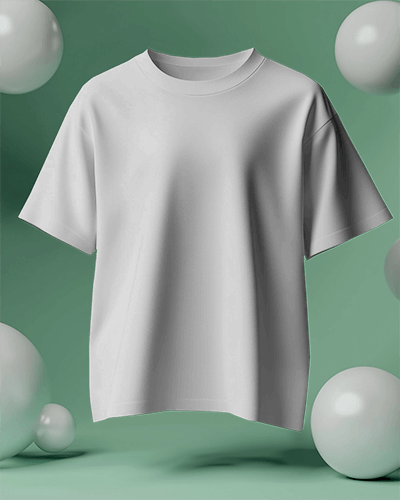 Floating T Shirt Mockup Green Studio Background With Floating White Spheres Dreamy And Modern Presentation 573